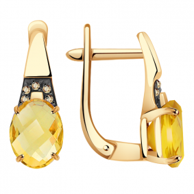 Золотые серьги Александра кл2648а-6ск-ш с фианитом и цитрином кл2648а-6ск-ш фото