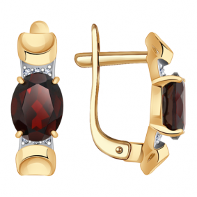 Золотые серьги Александра кл2654а-2ск с фианитом и гранатом кл2654а-2ск фото