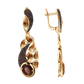 Золотые серьги Александра кл2655а-2ск-к с фианитом и гранатом кл2655а-2ск-к фото