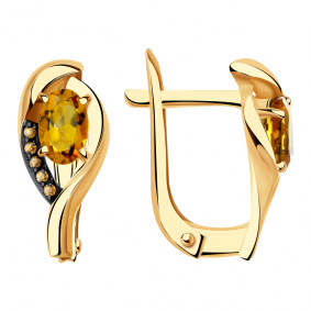 Золотые серьги Александра кл2659а-6ск-ш с фианитом и цитрином кл2659а-6ск-ш фото