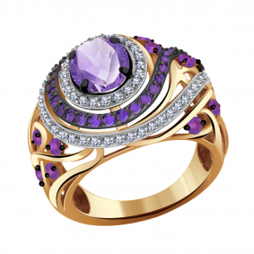 Золотое кольцо Александра кл2660-3ск-си с фианитом и аметистом кл2660-3ск-си фото