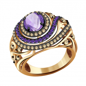 Золотое кольцо Александра кл2660-3ск-сиш с фианитом и аметистом кл2660-3ск-сиш фото