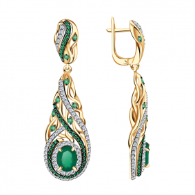 Золотые серьги Александра кл2660а-12ск-з с фианитом и агатом кл2660а-12ск-з фото