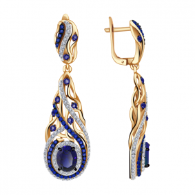 Золотые серьги Александра кл2660а-27ск-гс с фианитом и гидротермальным сапфиром кл2660а-27ск-гс фото