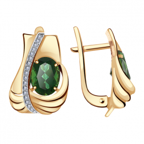 Золотые серьги Александра кл2670а-26ск с фианитом и турмалином кл2670а-26ск фото
