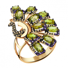 Золотое кольцо Александра кл2672-48ск-фш с фианитом и султанитом кл2672-48ск-фш фото