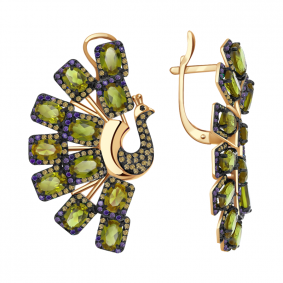 Золотые серьги Александра кл2672а-48ск-фш с фианитом и султанитом кл2672а-48ск-фш фото