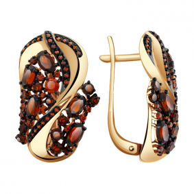 Золотые серьги Александра кл2686а-2ск-к с фианитом и гранатом кл2686а-2ск-к фото