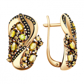 Золотые серьги Александра кл2686а-6ск-ш с фианитом и цитрином кл2686а-6ск-ш фото