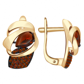 Золотые серьги Александра кл2709а-2ск-к с фианитом и гранатом кл2709а-2ск-к фото