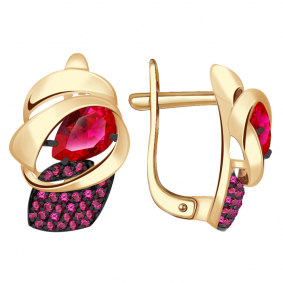 Золотые серьги Александра кл2709а-30ск-р с фианитом и рубиновым корундом кл2709а-30ск-р фото