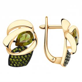 Золотые серьги Александра кл2709а-48ск-са с фианитом и султанитом кл2709а-48ск-са фото