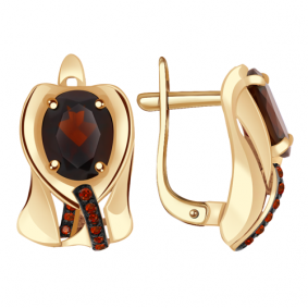 Золотые серьги Александра кл2710а-2ск-к с фианитом и гранатом кл2710а-2ск-к фото