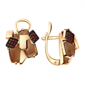 Золотые серьги Александра кл2713а-34ск-к с фианитом и гранатом кл2713а-34ск-к фото