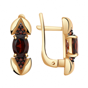 Золотые серьги Александра кл2715а-2ск-к с фианитом и гранатом кл2715а-2ск-к фото