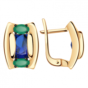 Золотые серьги Александра кл2717а-23ск с агатом, гидротермальным сапфиром и миксом камней кл2717а-23ск фото