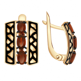 Золотые серьги Александра кл2719а-2ск с гранатом и эмалью кл2719а-2ск фото