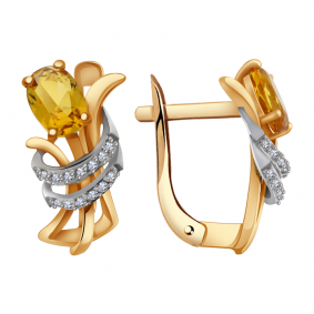 Золотые серьги Александра кл2729а-6ск с фианитом и цитрином кл2729а-6ск фото