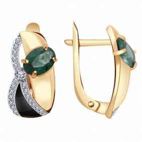 Золотые серьги Александра кл2734а-26ск с фианитом и турмалином кл2734а-26ск фото