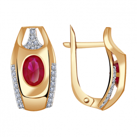 Золотые серьги Александра кл2735а-30ск с фианитом и рубиновым корундом кл2735а-30ск фото