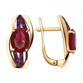 Золотые серьги Александра кл2736а-30ск-р с фианитом и рубиновым корундом кл2736а-30ск-р фото