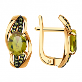 Золотые серьги Александра кл2736а-48ск-са с фианитом и султанитом кл2736а-48ск-са фото