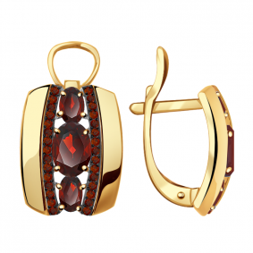 Золотые серьги Александра кл2738а-2ск-к с фианитом и гранатом кл2738а-2ск-к фото