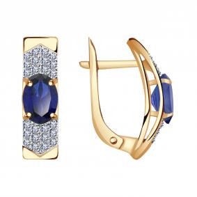 Золотые серьги Александра кл2743а-27ск с фианитом и гидротермальным сапфиром кл2743а-27ск фото