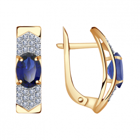 Золотые серьги Александра кл2743а-27ск с фианитом и гидротермальным сапфиром кл2743а-27ск фото