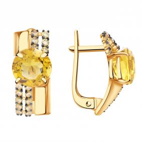 Золотые серьги Александра кл2748а-6ск-ш с фианитом и цитрином кл2748а-6ск-ш фото