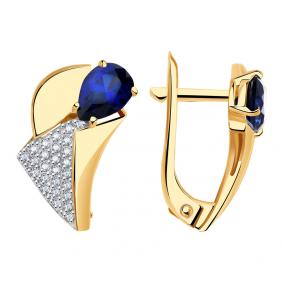 Золотые серьги Александра кл2753а-27ск с фианитом и гидротермальным сапфиром кл2753а-27ск фото