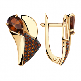 Золотые серьги Александра кл2753а-2ск-к с фианитом и гранатом кл2753а-2ск-к фото