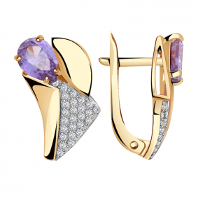 Золотые серьги Александра кл2753а-9ск с фианитом и александритом кл2753а-9ск фото