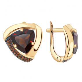 Золотые серьги Александра кл2757а-34ск-к с фианитом и гранатом кл2757а-34ск-к фото