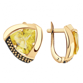 Золотые серьги Александра кл2757а-6ск-ш с фианитом и цитрином кл2757а-6ск-ш фото