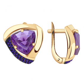 Золотые серьги Александра кл2757а-9ск-си с фианитом и александритом кл2757а-9ск-си фото