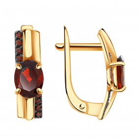 Золотые серьги Александра кл2760а-2ск-к с фианитом и гранатом кл2760а-2ск-к фото