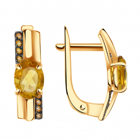 Золотые серьги Александра кл2760а-6ск-ш с фианитом и цитрином кл2760а-6ск-ш фото