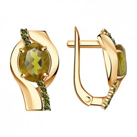 Золотые серьги Александра кл2764а-48ск-са с фианитом и султанитом кл2764а-48ск-са фото