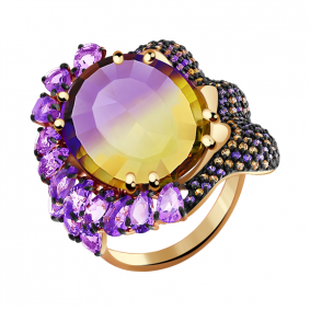 Золотое кольцо Александра кл2765-49ск-сиш с фианитом, аметистом и аметрином кл2765-49ск-сиш фото