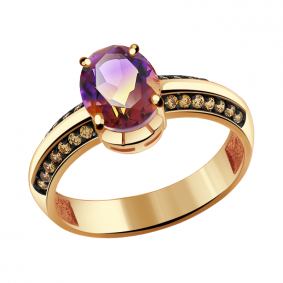 Золотое кольцо Александра кл2766-49ск-ш с фианитом и аметрином кл2766-49ск-ш фото
