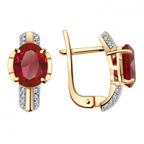 Золотые серьги Александра кл2766а-30ск с фианитом и рубиновым корундом кл2766а-30ск фото