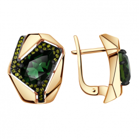 Золотые серьги Александра кл2770а-26ск-з с фианитом и турмалином кл2770а-26ск-з фото