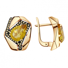 Золотые серьги Александра кл2770а-6ск-ш с фианитом и цитрином кл2770а-6ск-ш фото