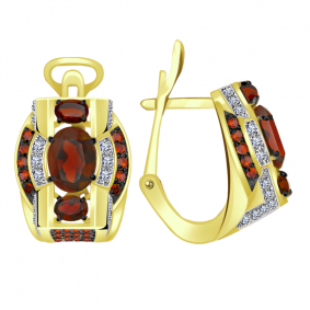 Серьги из лимонного золота Александра кл2774а-2сл-к с фианитом и гранатом кл2774а-2сл-к фото