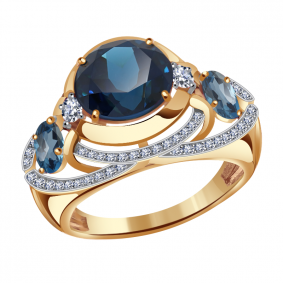 Золотое кольцо Александра кл2775-58ск с фианитом и Лондон топазом кл2775-58ск фото