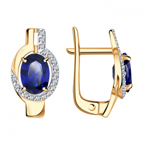 Золотые серьги Александра кл2782а-27ск с фианитом и гидротермальным сапфиром кл2782а-27ск фото