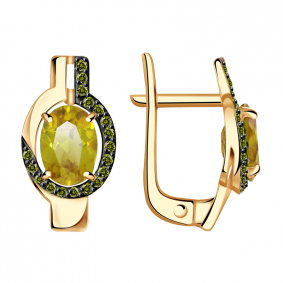 Золотые серьги Александра кл2782а-48ск-са с фианитом и султанитом кл2782а-48ск-са фото