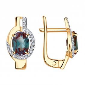 Золотые серьги Александра кл2782аск с бриллиантом и александритом кл2782аск фото