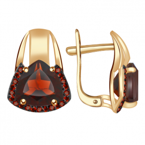 Золотые серьги Александра кл2785а-2ск-к с фианитом и гранатом кл2785а-2ск-к фото